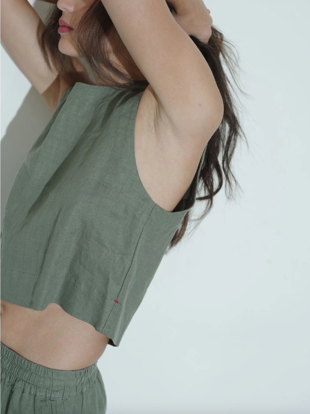 Xirena Robbie Top‎ Mossy Green Linen Cropped Tank Size XL